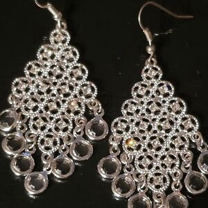 Elegant Silver Tone Chandelier Earrings
